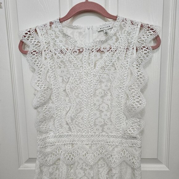 Stellah White Lace Crochet Cap Sleeve Mini Dress Size M - Picture 2 of 6